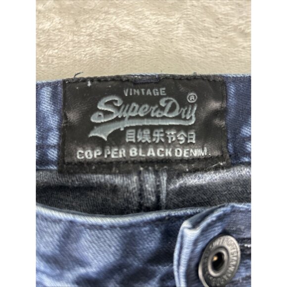 Superdry Mens Jeans 30 X 32 Blue Officer Straight Copper Black Denim Button Fly - Picture 5 of 13